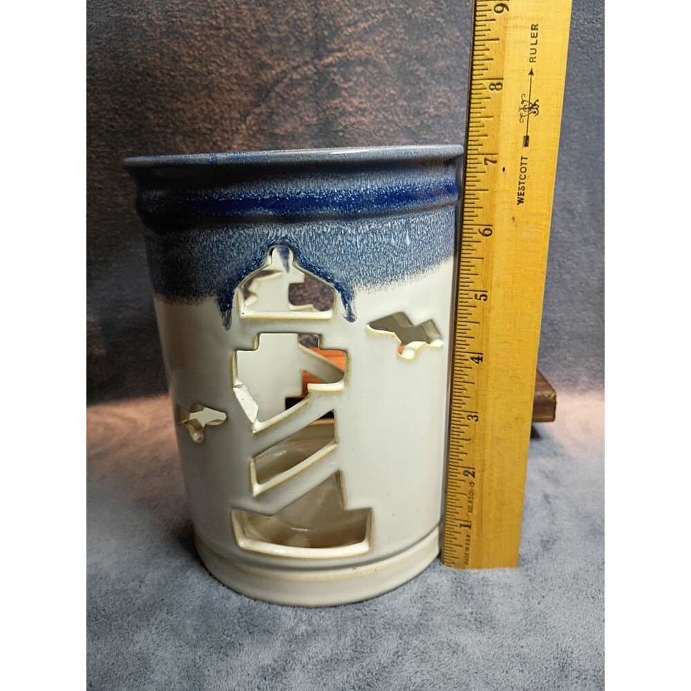 Retired Yankee Candle Lighthouse Ceramic Candle Holder Set Coastal Nautical Blue - Picture 9 of 16